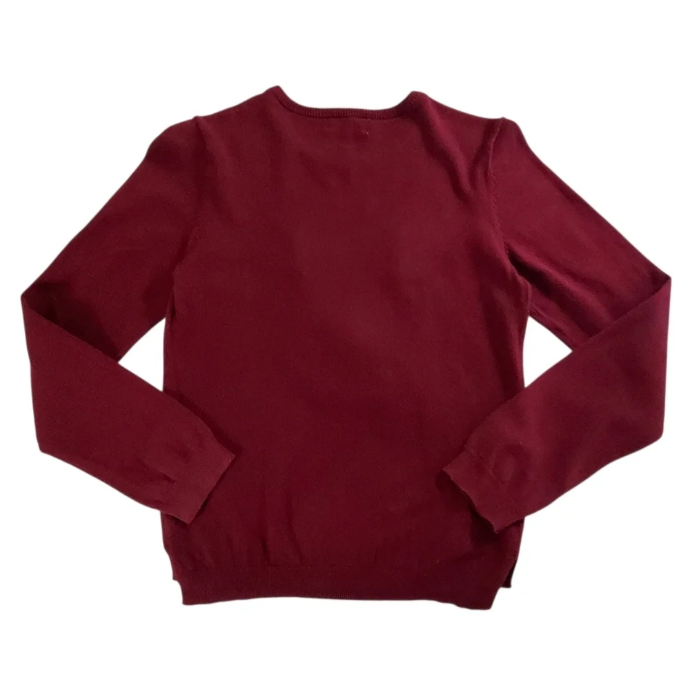 K1424 * H&M Girls Sequin Deer Sweater Long Sleeve Burgundy Red Size 8-10Y